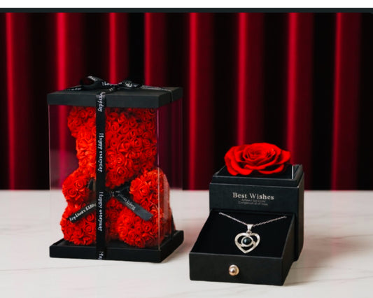 Eterno Amor Deluxe – Oso de Rosas y Collar